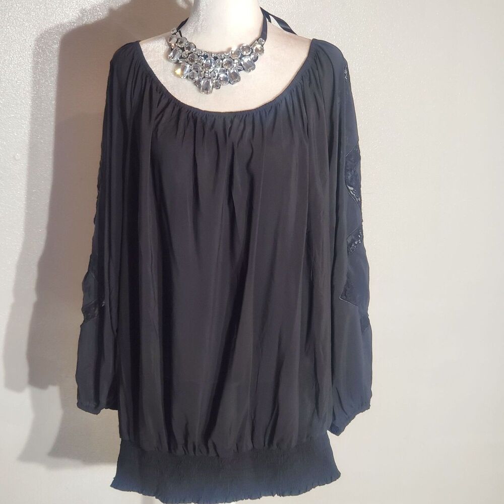 LANE BRYANT BLOUSON BLACK LONG SLEEVE POLY/SPANDEX SIZE 26/28(3X)